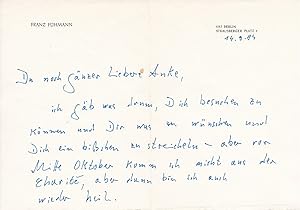 Original-Brief des Schriftstellers Franz Fühmann nach Westberlin.