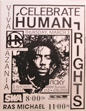 Celebrate Human Rights Viva Azania. H.R. with SWA and Ras Michael Concert Flier Thursday, March 3...