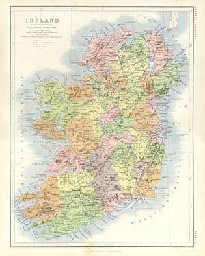 1861 HISTORICAL COLOR RELIEF ANTIQUE MAP of IRELAND