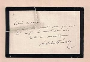 Signed condolence note on black bordered card from Anatole France to Mme. Emile Zola.