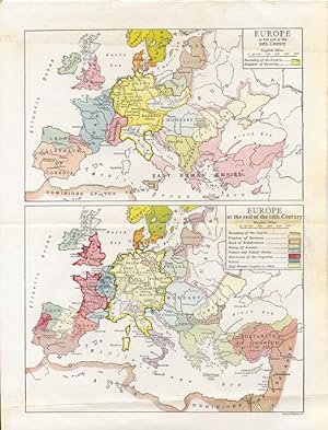 EUROPE AT END OF 10th CENTURY,Historical Vintage Map