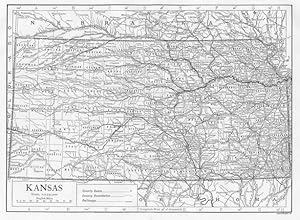 KANSAS,Railways,County Seats,Boundaries,Historical Map