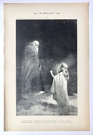 [Original lithograph/lithografie by Johan Braakensiek] 1904 - Om Middernacht - 1905, 1 Januari 19...