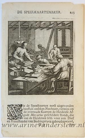 [Antique print, game, etching] De Speelkaartemaker / The Playing Cards Maker, published ca. 1700.