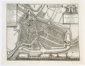 [Antique print; cartography, oude prent Monneckendam] Grondtekening der Stad MONNIKENDAM, publish...