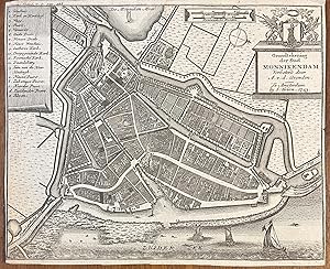 [Antique print; cartography, oude prent Monneckendam] Grondtekening der Stad MONNIKENDAM, publish...