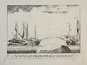 [Antique print, lithography, oude prent Durgerdam bij Amsterdam] Gezigt van de doorbraak by Durge...
