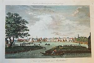 [Antique print, handcolored etching, oude prent Zaandam] View of ZAANDAM near Amsterdam, publishe...