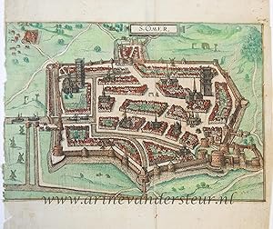[Antique map, engraving] S.OMER (St. Omer), published ca. 1582.