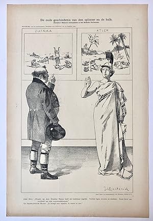 [Original lithograph/lithografie by Johan Braakensiek] De oude geschiedenis van den splinter en d...