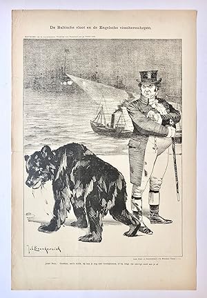 [Original lithograph/lithografie by Johan Braakensiek] De Baltische vloot en de Engelsche vissche...