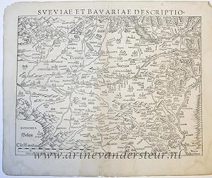 [Antique print, cartography, woodcut] SVEVIAE ET BAVARIAE DESCRIPTIO [Cosmographia Universalis], ...