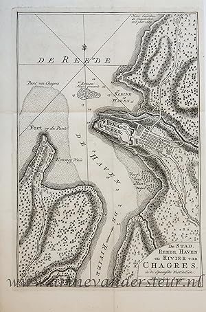 [Antique print, cartography] De Stad, reede, haven en rivier van CHAGRES . (Panama), published 1765.
