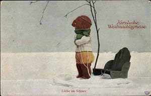 Ansichtskarte / Postkarte Käthe Kruse Puppen, Winter, herzliche Weihnachtsgrüße, Liebe im Schnee ...