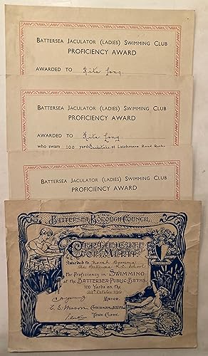 London swimming Battersea Borough Council. Art Nouveau pictorial certificate awarded 29th October...