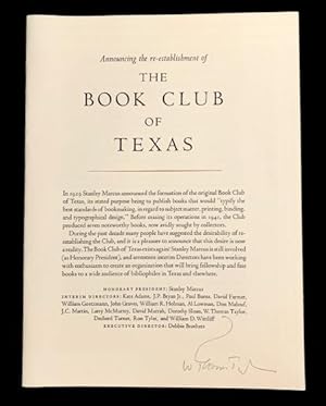 Announcing the re-establishment of The Book Club of Texas broadside [with] News from The Book Clu...