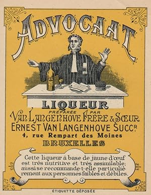 "LIQUEUR ADVOCAAT (VAN LANGENHOVE)" Etiquette-chromo originale (début 1900)