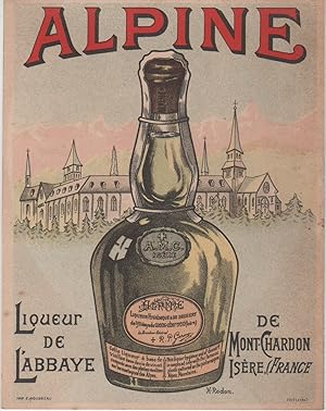 "ALPINE Liqueur de l'ABBAYE de MONT-CHARDON" Etiquette-chromo originale (entre 1890 et 1900)