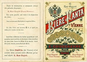 "BIÈRE FANTA Vienne (E. CODECHEVRE Paris)" Etiquette-chromo originale (1892)