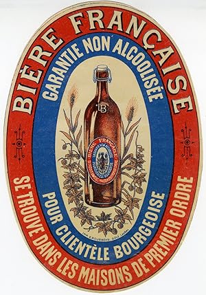 "Bière Française garantie non alcoolisée" Etiquette-chromo originale (entre 1890 et 1900)