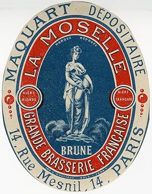 "BRASSERIE LA MOSELLE (BRUNE / MAQUART)" Etiquette-chromo originale (entre 1890 et 1900)