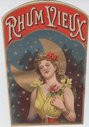 "RHUM VIEUX" Etiquette-chromo originale (entre 1890 et 1900)