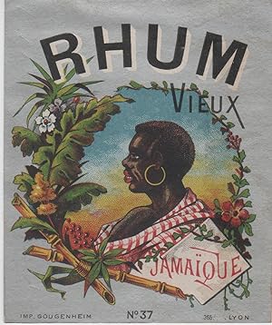 "RHUM VIEUX JAMAÏQUE" Etiquette-chromo originale (entre 1890 et 1900)