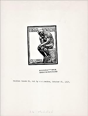 ORIGINAL WOODCUT FOR BOOKPLATE OF EDGAR KOWALSKI [Restrike Printed from the Original Woodblock by...