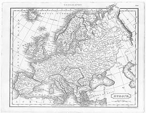 Antique Map of EUROPE Beautiful Engraved Black & White Map Engraving
