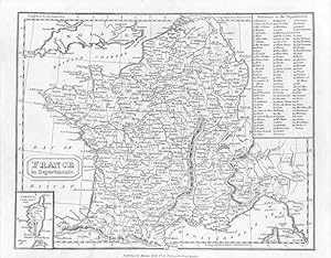 FRANCE Antique Map Beautiful Engraved Black & White Map Engraving