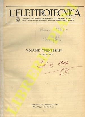 L'elettrotecnica. 1943. Giornale ed atti della Associazione Elettrotecnica Italiana.