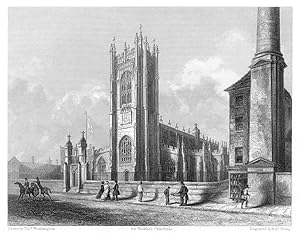 MANCHESTER CATHEDRAL SOUTHWEST VIEW 1851 STEEL ENGRAVING ARCHITECTURE RARE ANTIQUE PRINT