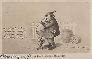 Tegernseer German Very Fat Man Dog Old Comic Postcard