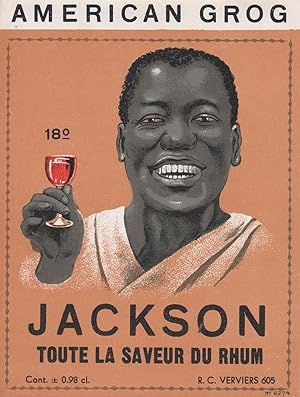 "AMERICAN GROG JACKSON (Toute la saveur du Rhum)" Etiquette litho originale (années 50)