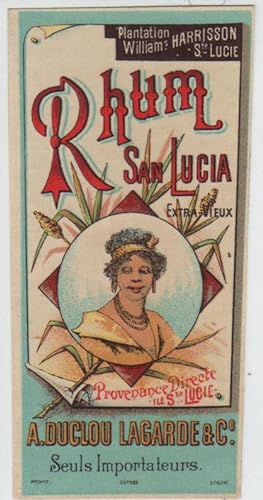 "RHUM SAN LUCIA / A. DUCLOU LAGARDE & C°" Etiquette-chromo originale (entre 1890 et 1900)