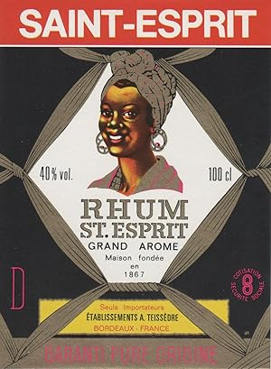 "RHUM SAINT-ESPRIT/ Ets A. TEISSEDRE Bordeaux" Etiquette offset originale (années 60)
