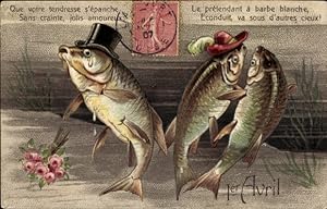 Ansichtskarte / Postkarte 1 April, 1er Avril, Vermenschlichte Fische, weinender Fisch