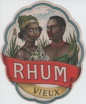"RHUM VIEUX / PLOUVIEZ & Cie Paris" Etiquette-chromo originale (vers 1900)