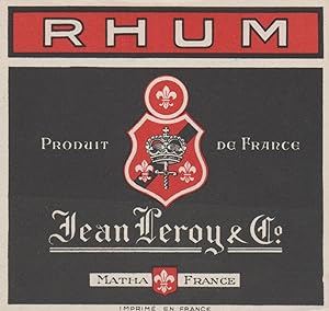 "RHUM Jean LEROY & C° (Matha)" Etiquette litho originale (années 30)