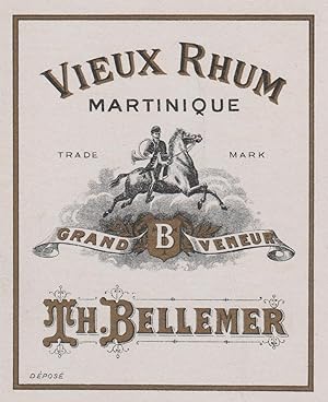 "VIEUX RHUM MARTINIQUE / GRAND VENEUR (Th. BELLEMER)" Etiquette litho originale (années 30)