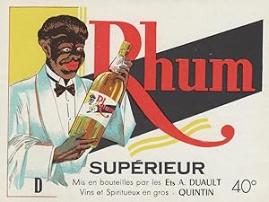 "RHUM SUPÉRIEUR / Ets A. DUAULT QUINTIN" Étiquette litho originale (années 30)