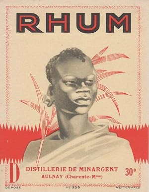 "RHUM / DISTILLERIE DE MINARGENT Aulnay" Etiquette litho originale (années 30)