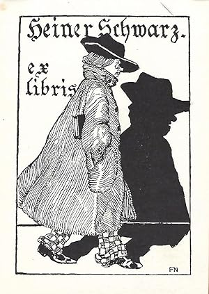 Humorvolles Exlibris für Heiner Schwarz. Klischée. 1920.