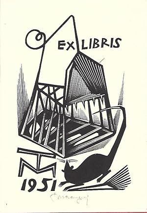 Humorvolles Exlibris für sich selbst. Holzstich, signiert. 1951.