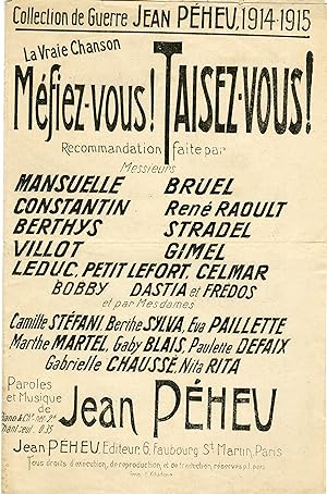 "MÉFIEZ-VOUS TAISEZ-VOUS de Jean PEHEU" Parole et Musique de Jean PEHEU / Partition originale Jea...