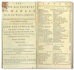 THE TOWN AND COUNTRY ALMANACK FOR THE YEAR M.DCC.LXXVIII. (BEING THE SECOND AFTER LEAP YEAR, AND ...