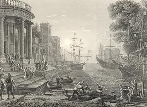 A SEAPORT AT SUN-SET WITH THE EMBARKATION OF ST. URSULA, From the Original painting by CLAUDE LOR...