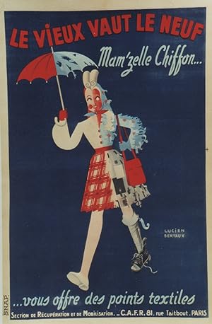 "MAM'ZELLE CHIFFON" Affiche originale entoilée / Litho par Lucien BERTAUX / SNAP Paris (1940)