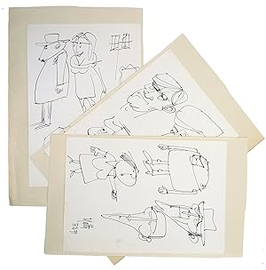 [Original three autograph caricatures hand-drawn in pen and ink signed 'Yalti'].