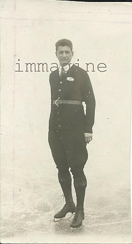 Rara fotografia originale, il Conte Alberto Bonacossa (pattinaggio) 1920ca.
